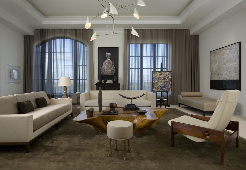 One Cushion Sofa Living Room Modern with Ceiling Lighting Curtains Drapes