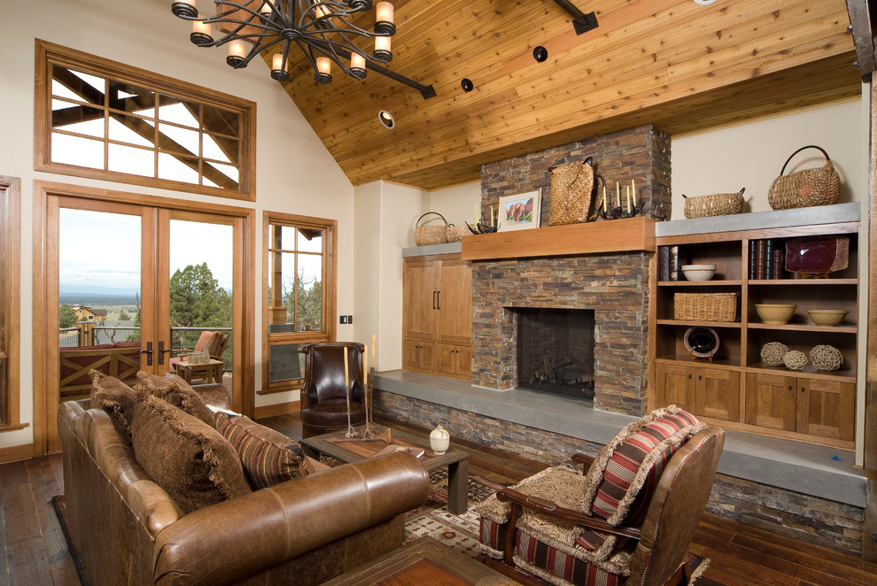 Open Hearth Fireplace Living Room Traditional with Beige Wall Brown Leather