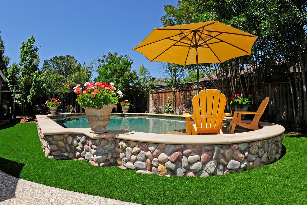Open Hearth Fireplace Pool Mediterranean with Backyard Retreat Fence Lounge