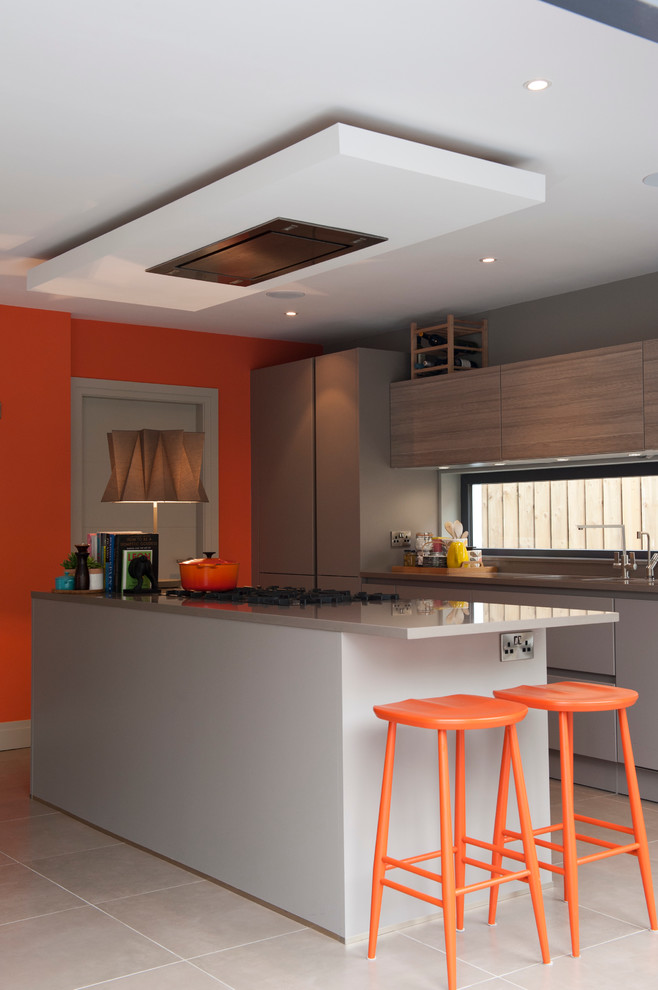 Orange Bar Stools Kitchen Contemporary with Gray and Orange Color
