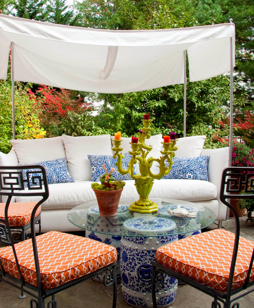 Orange Garden Stool Patio Contemporary with Awning Blue Candelabra Ceramic