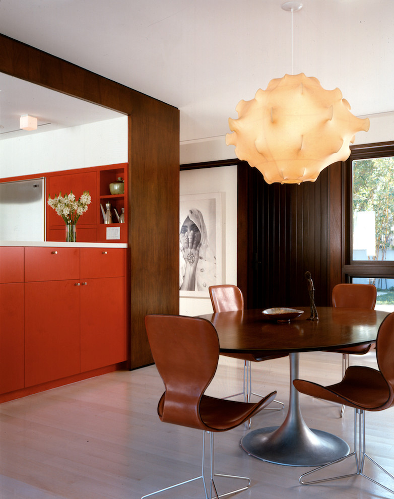 Orange Kitchen Cabinets Dining Room Modern with Cocoon Chandelier Dark Stained