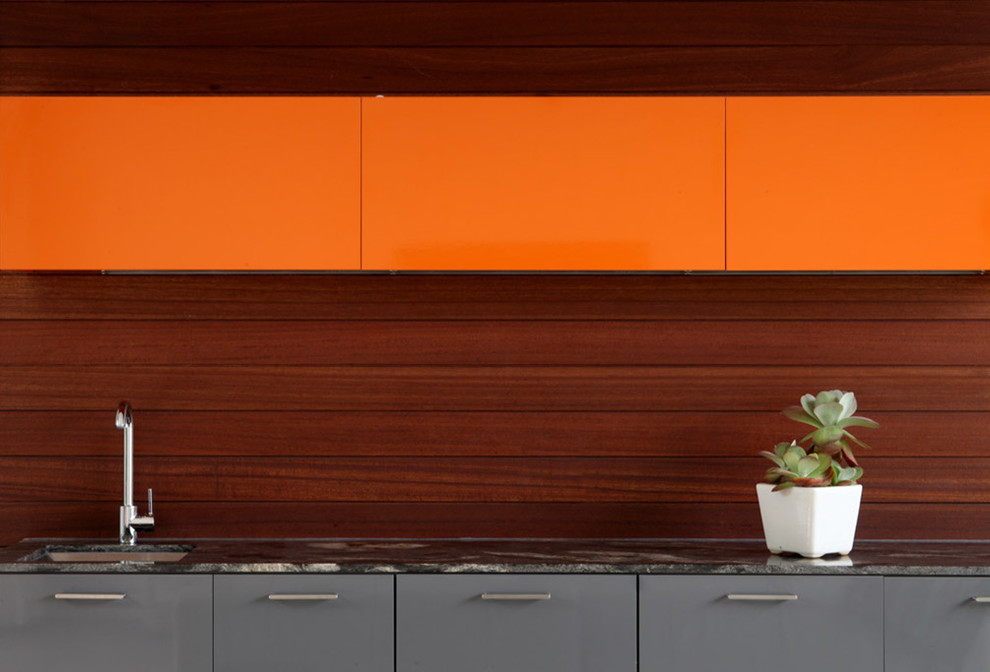 Orange Kitchen Cabinets Kitchen Contemporary with Accent Color Breadboard Faucet