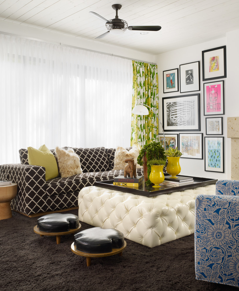 Ottoman with Tray Family Room Contemporary with Black and White Sofa