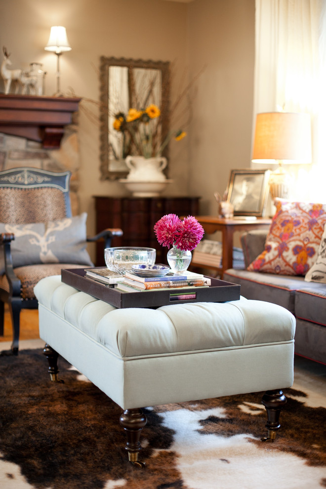 Ottoman with Tray Spaces Eclectic with Cowhide Leopard Print Ottoman