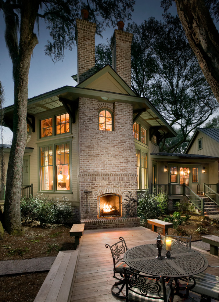 Outdoor Brick Fireplace Deck Traditional with Back Porch Brays Island