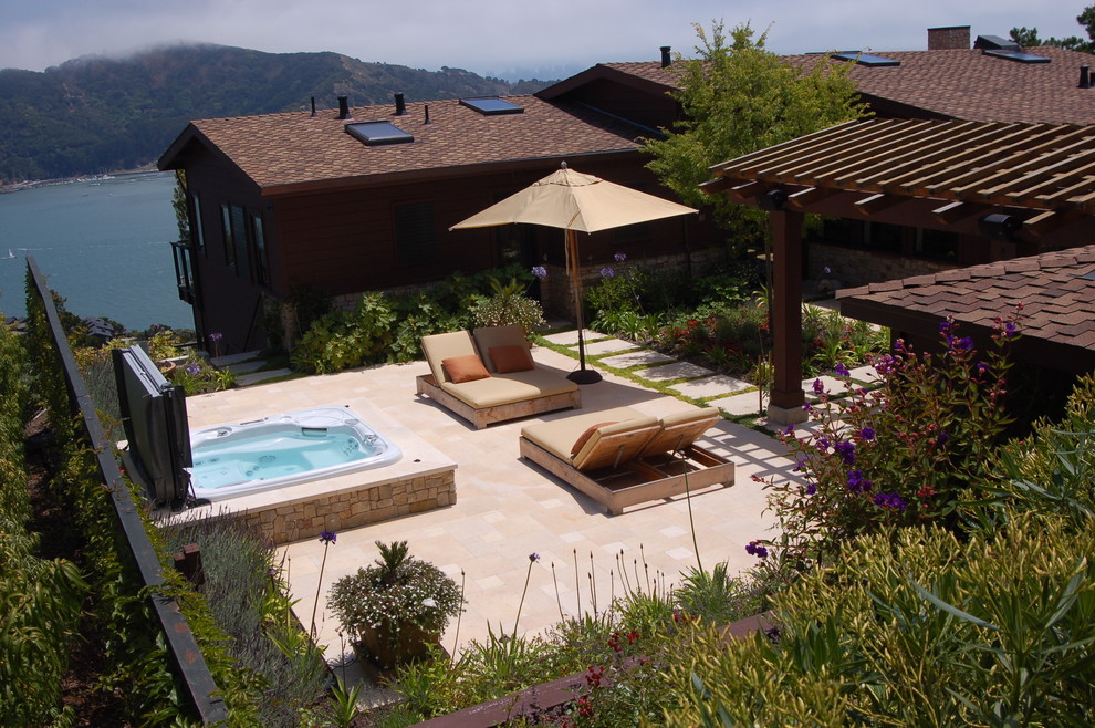 Outdoor Chaise Lounge Patio Mediterranean with Hot Tub Landscape Outdoor