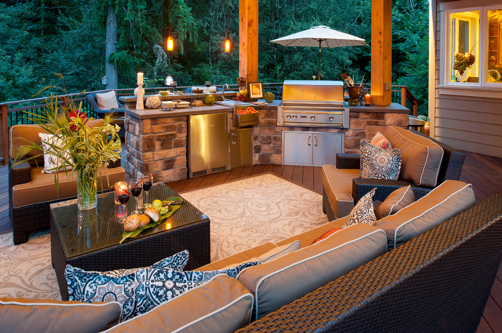Outdoor Cooking Station Deck Traditional with Ambient Landscape Lighting Built In