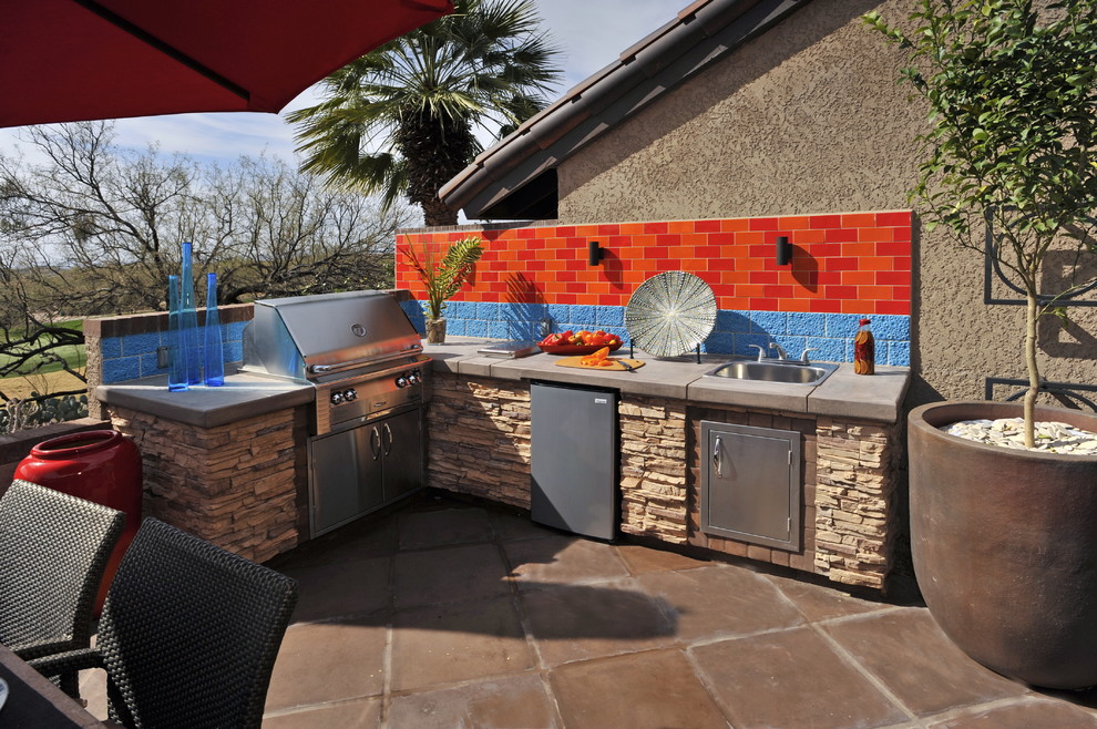 Outdoor Cooking Station Patio Southwestern with Color Tile Colorful Patio