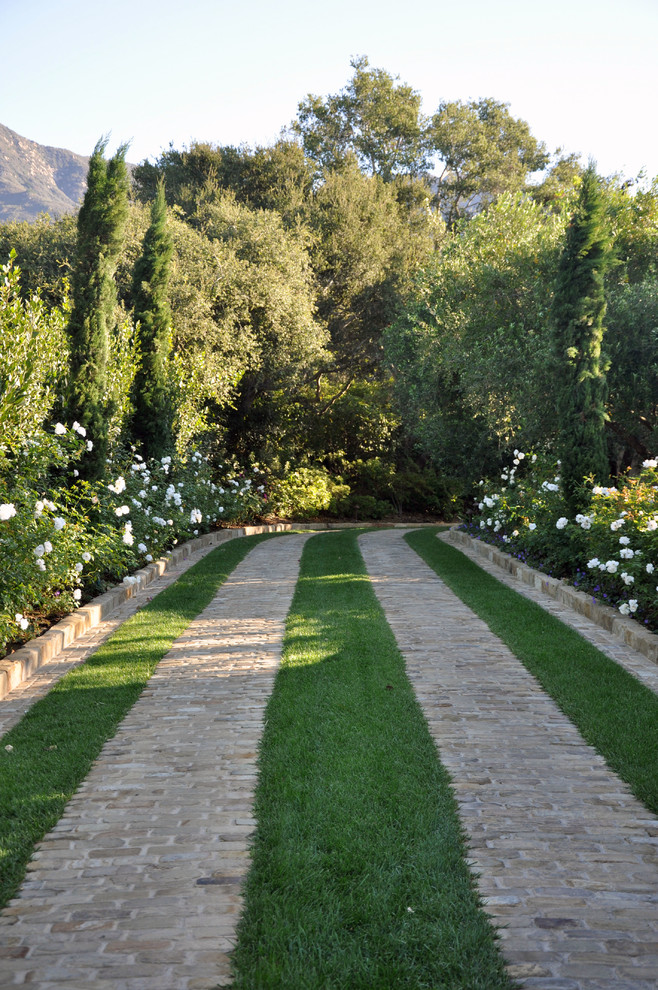 Outdoor Driveway Lighting Landscape Mediterranean with Cobblestone Curved Cypress Driveway