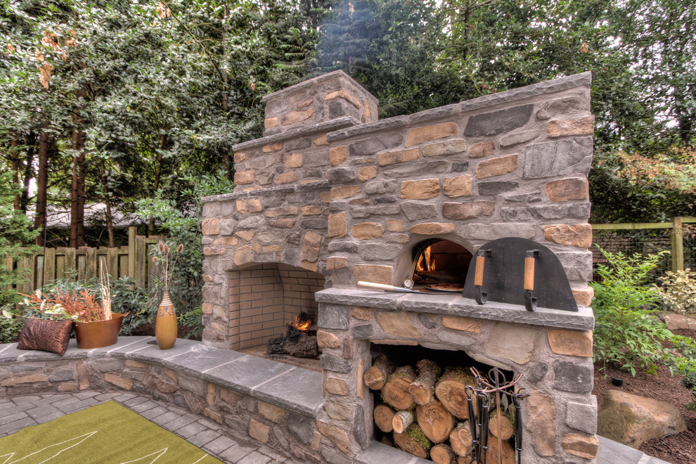 Outdoor Fireplace and Pizza Oven Spaces Traditional with Chaise Lounge Decorative Pillows
