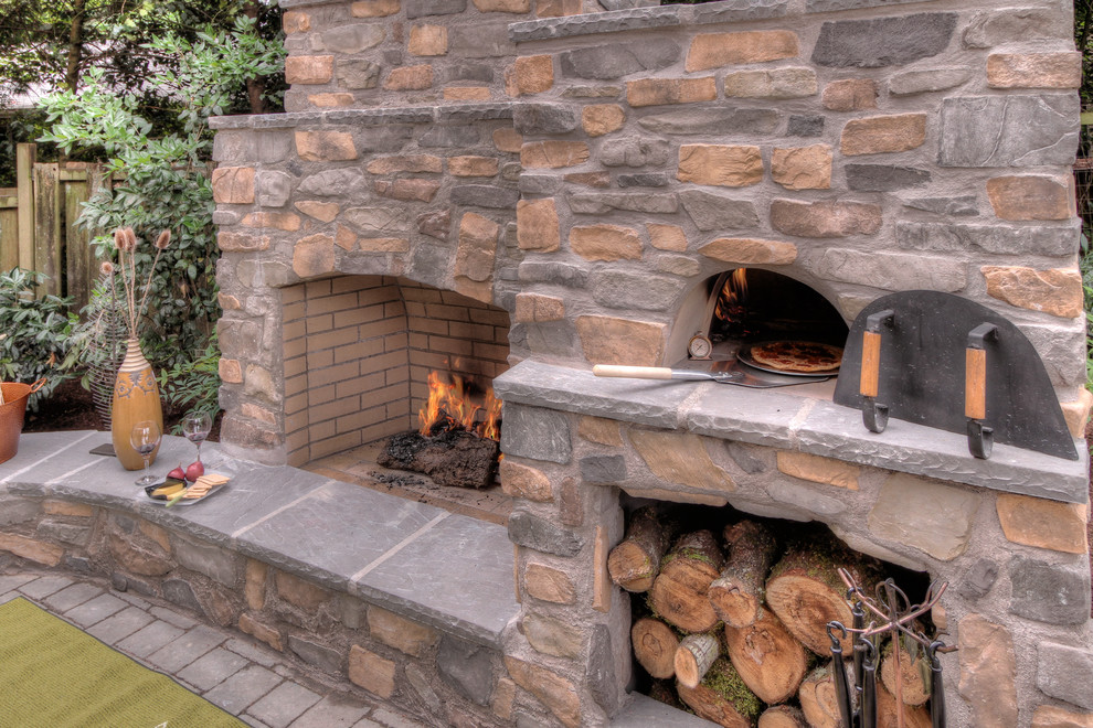Outdoor Fireplace and Pizza Oven Spaces Traditional with Outdoor Fireplace Outdoor Living