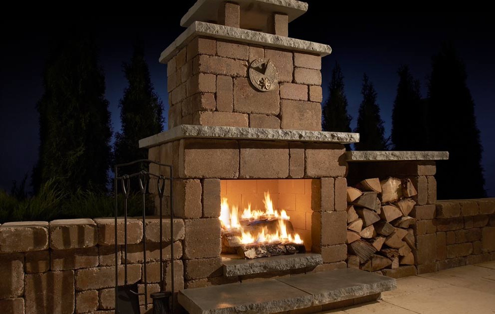 Outdoor Fireplace Designs Spaces Contemporary with None 