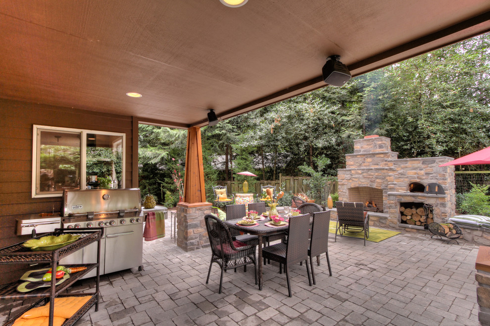 Outdoor Fireplace Pizza Oven Combo Patio Rustic with Barbecue Brick Paving Ceiling