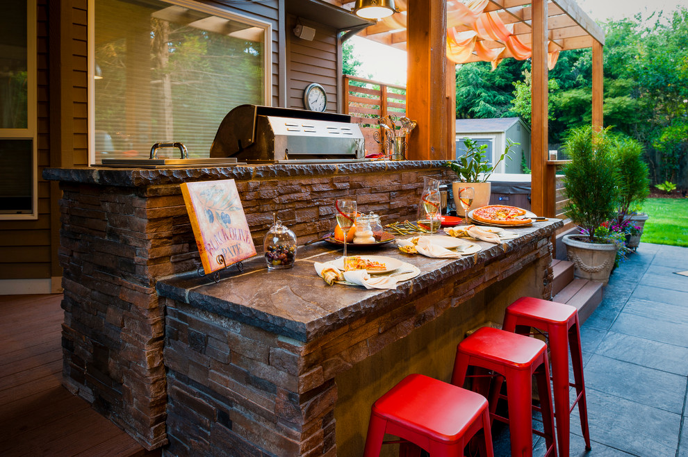 Outdoor Kitchen Bar Patio Contemporary with Arbor Brown Exterior Brown