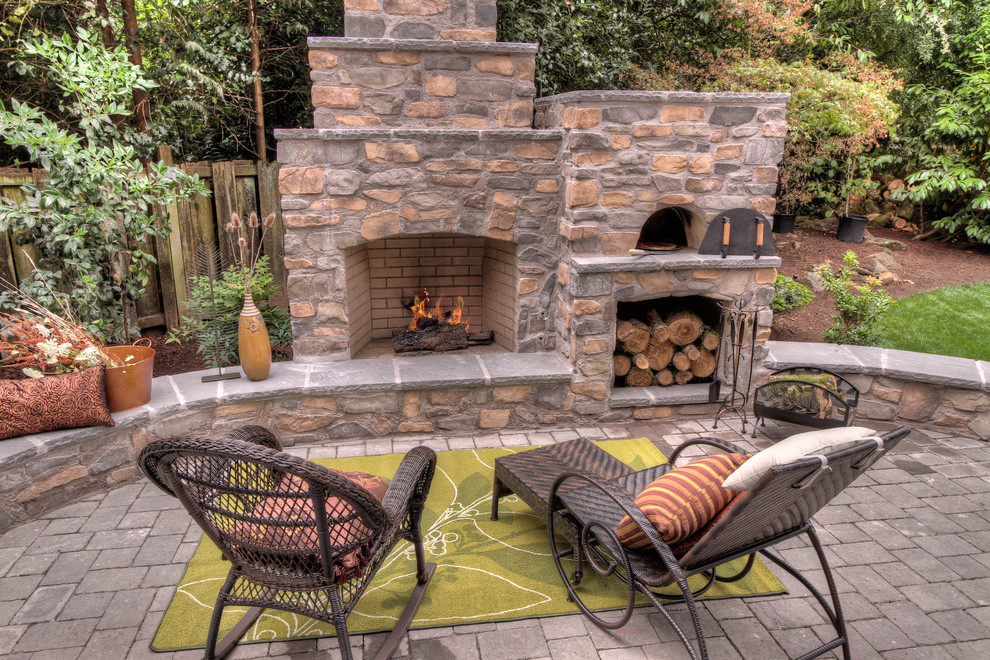 Outdoor Pizza Oven Fireplace Patio Traditional with Chaise Lounge Decorative Pillows