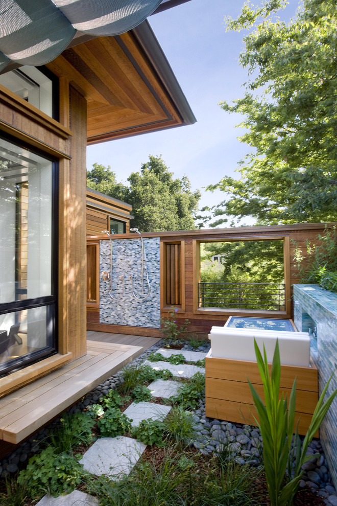 Outdoor Soaking Tub Patio Contemporary with Built in Planters Built