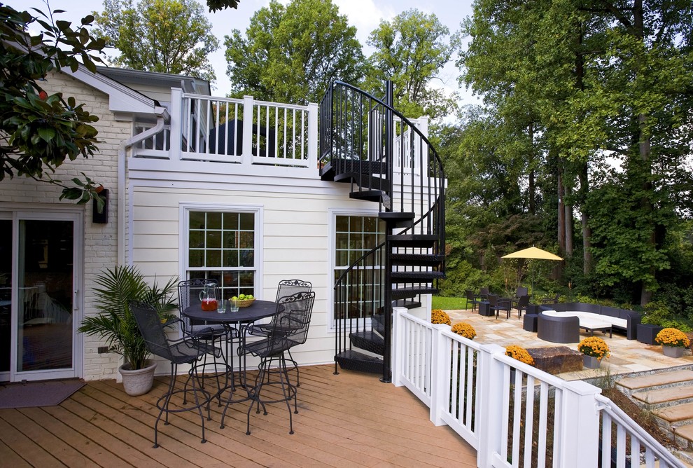 Outdoor Spiral Staircase Deck Traditional with Brick Exterior Brick Siding