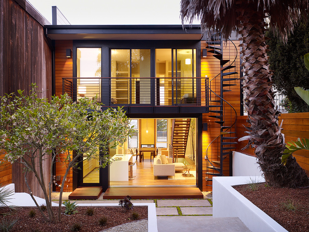 Outdoor Spiral Staircase Exterior Contemporary with Concrete Pathway Concrete Pavers