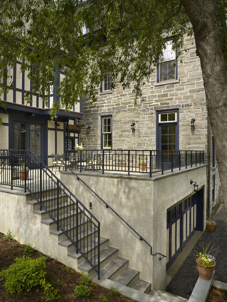Outdoor Stair Railing Patio Traditional with Exterior Garage Garage Doors