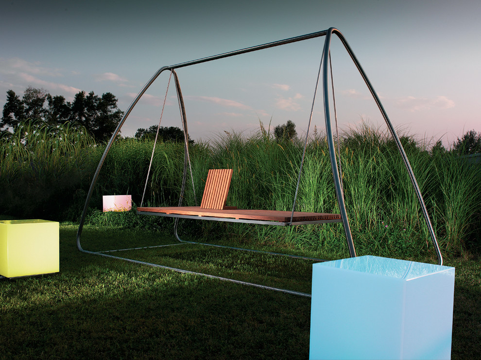 Outdoor Swing Sets for Adults Landscape Modern with Bench Blue Fluorescent Grass