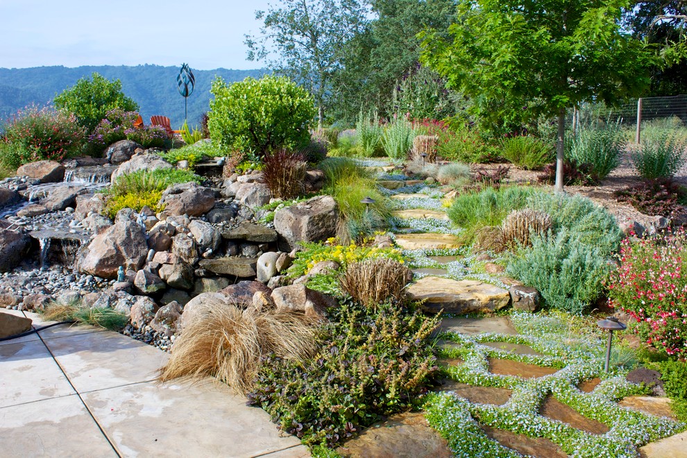 Outdoor Table Legs Landscape Traditional with Natural Stone Pathway Rocks