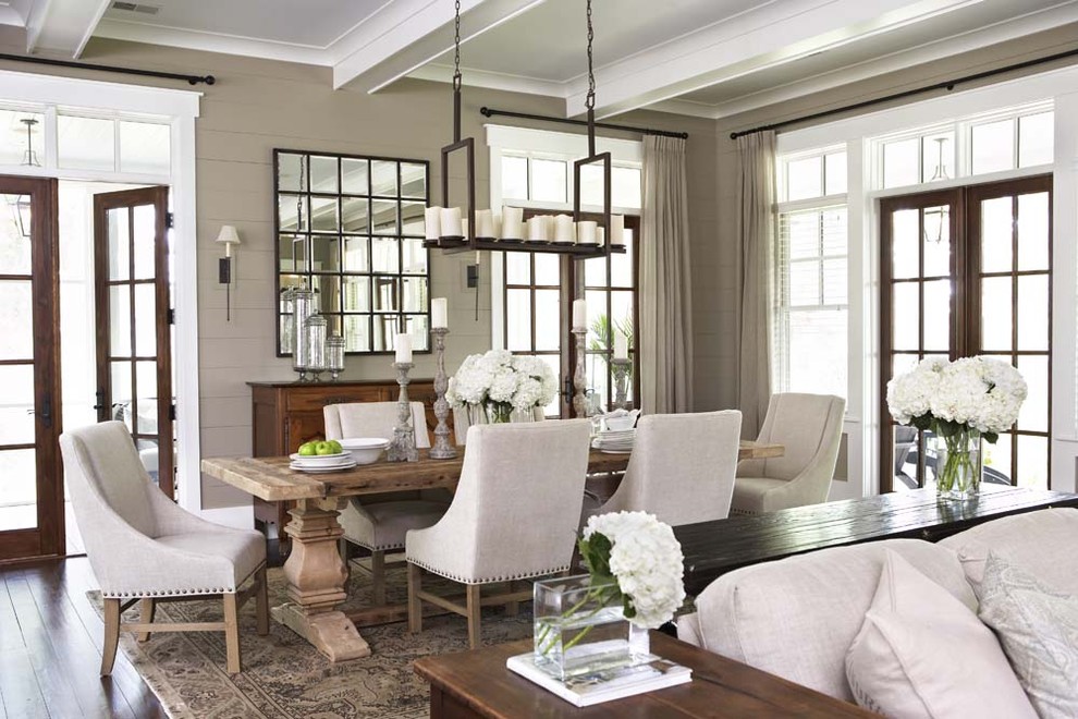 Outdoor Trestle Table Dining Room Traditional with Area Rug Coffered Ceiling