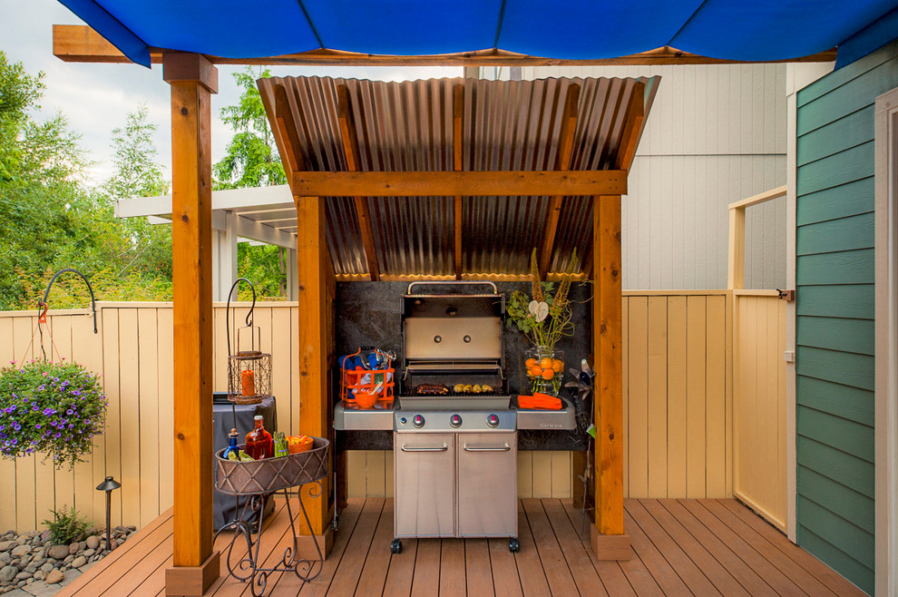 Outside Grill Ideas Deck Transitional with Barbecue Bbq Blue Awning