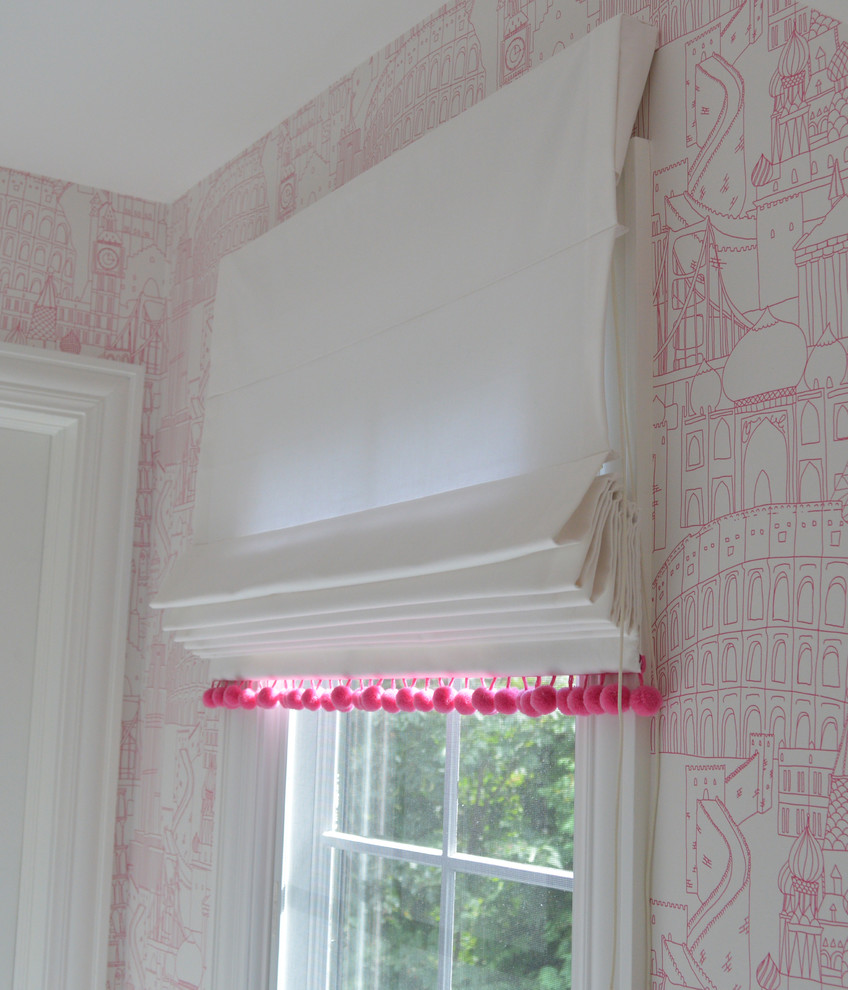 Outside Mount Roman Shade Bathroom Transitional with Banding Girls Bathroom Outside