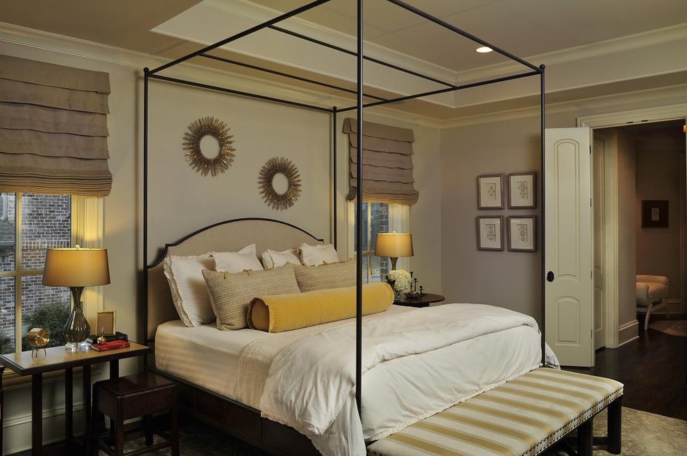 Outside Mount Roman Shade Bedroom Eclectic with 4 Poster Bed Beckwith Interiors