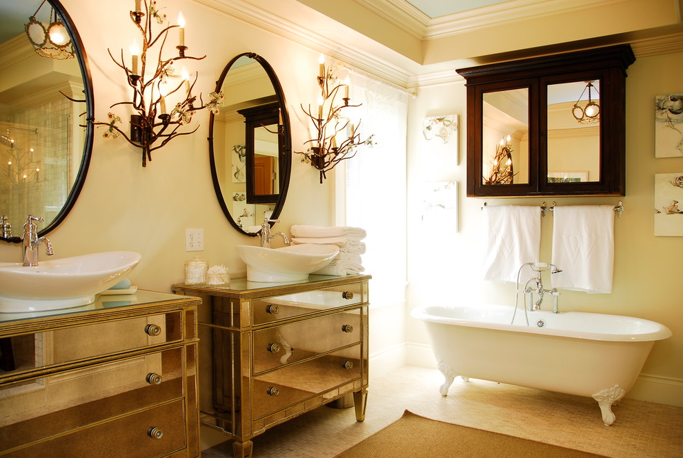 Oval Bathroom Mirrors Bathroom Traditional with Beige Wall Claw Foot