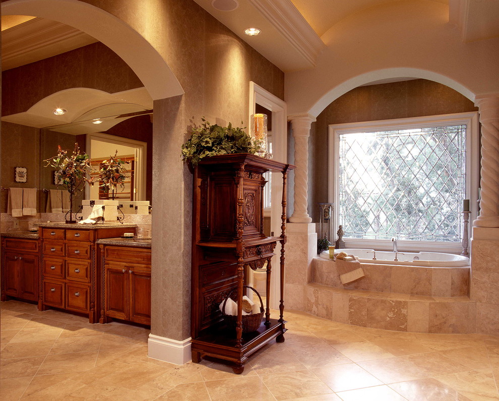 Oval Drop in Tub Bathroom Mediterranean with Arch Doorways Bathtub Cabinets