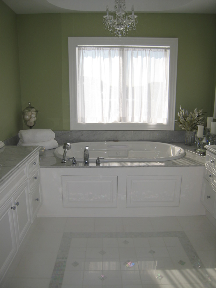 Oval Drop in Tub Bathroom Traditional with Carrera Chandelier Drop In