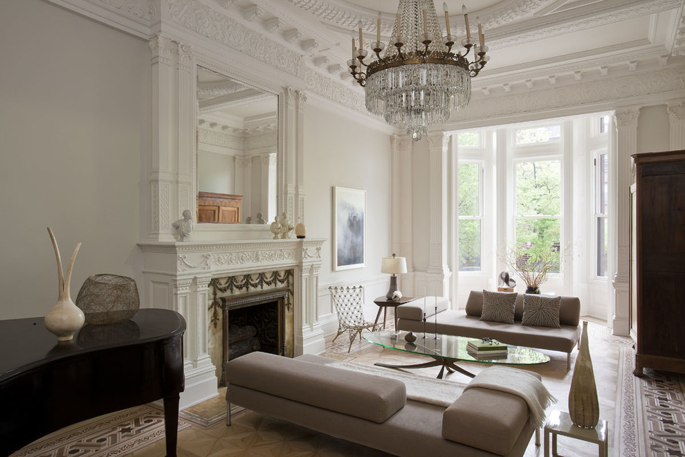 Oval Glass Coffee Table Living Room Transitional with Bay Window Brooklyn Brownstone1