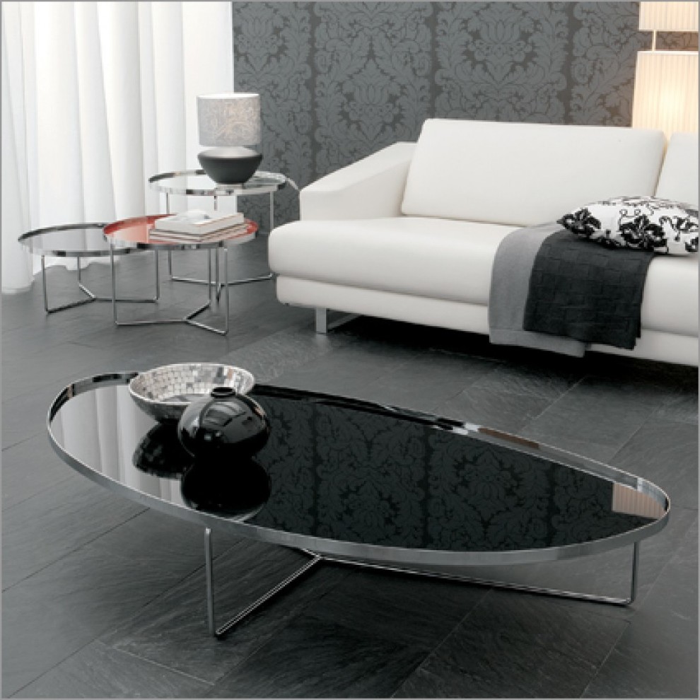 Oval Glass Coffee Table Spaces with Black Slate Floor Cattelan