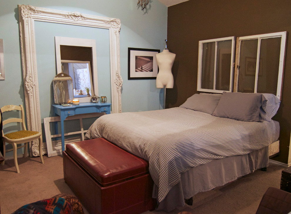 Oversized Bedroom Furniture Bedroom Eclectic with Beige Carpet Blue Side