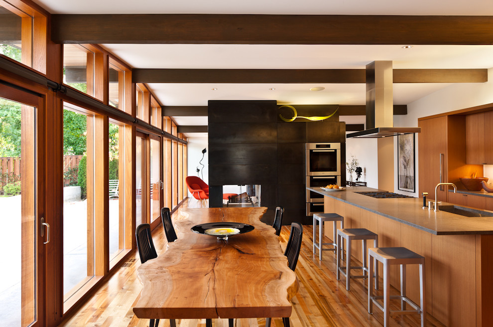 Oversized Dining Tables Kitchen Midcentury with Black Fireplace Concrete Countertop