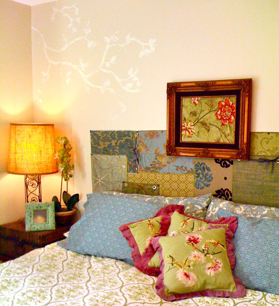 Oversized King Quilts Bedroom Eclectic with Appliques Bed Bedside Table