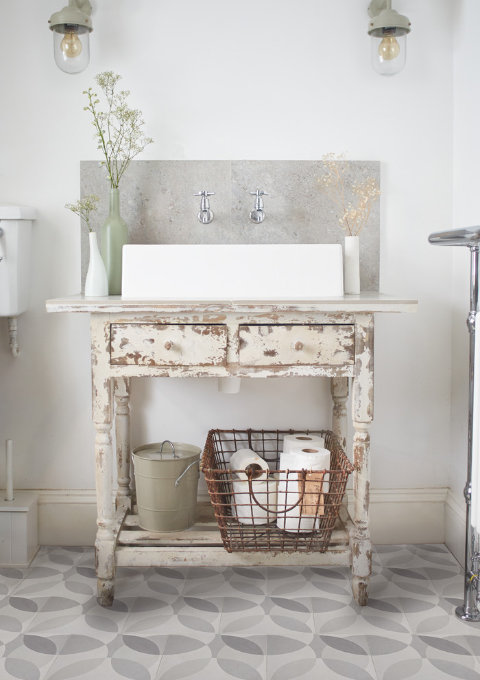 Painted Bathroom Vanity Bathroom Industrial with Basket Bold Cement Tiles