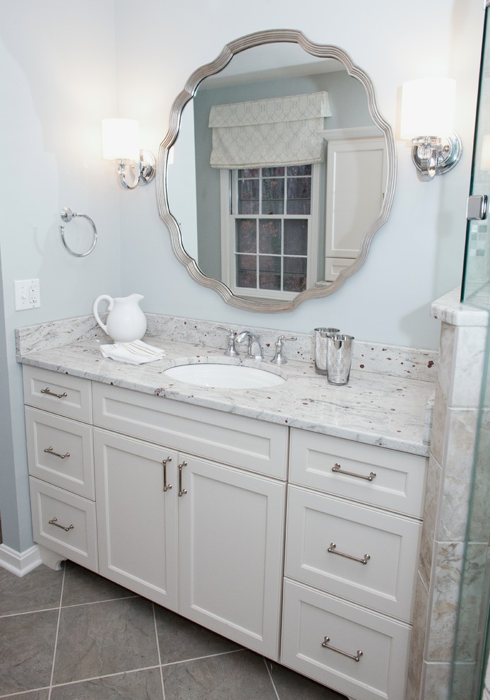 Painted Bathroom Vanity Bathroom Traditional with Blue Gray Wall Color Chrome