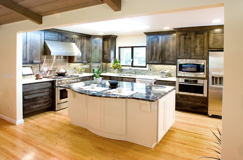 Painted Cement Floors Kitchen Contemporary with Alder Appliance Garage Bar