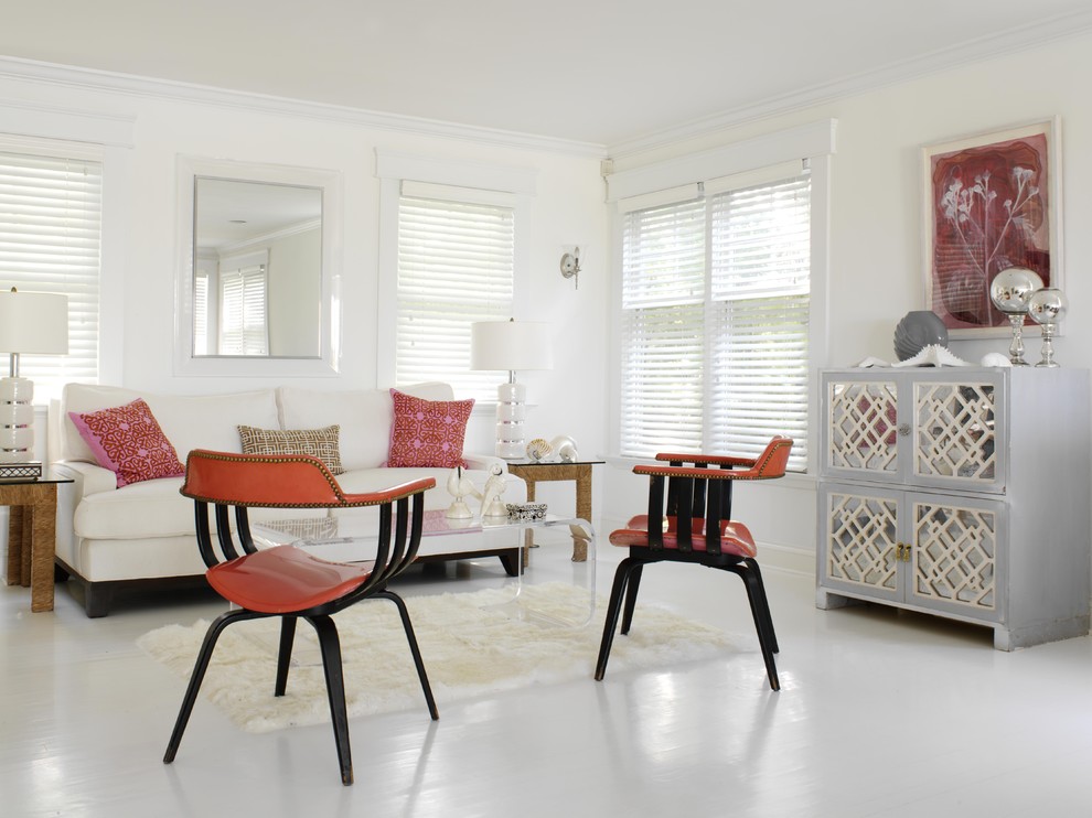 Painted Cement Floors Living Room Eclectic with Botanical Hollywood Regency Leather