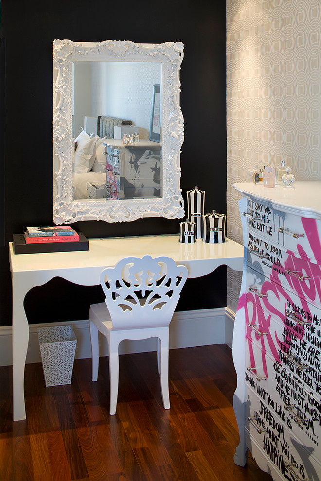 Painted Chest of Drawers Bedroom Eclectic with Black Wall Decorated Dresser