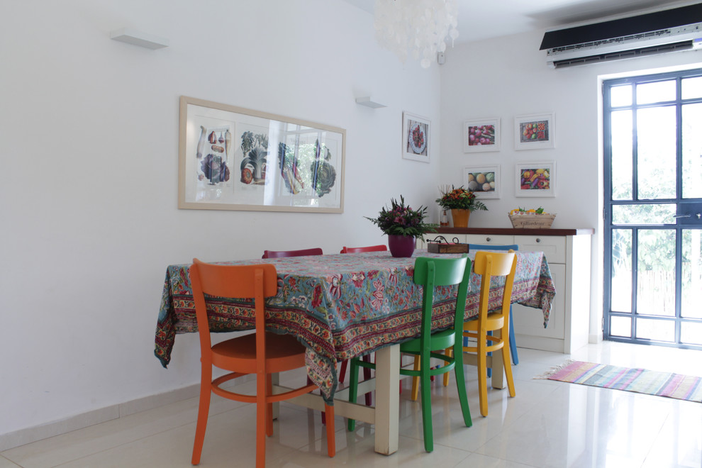 Painted Dining Chairs Dining Room Eclectic with Door Floral Tablecloth Green