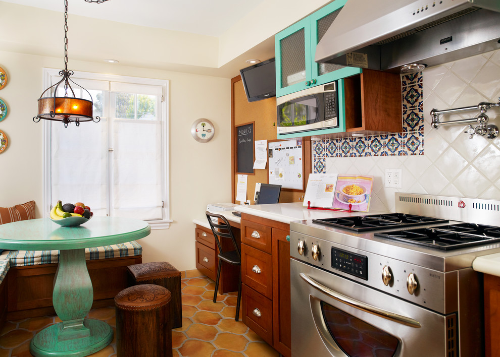 Painted Kitchen Tables Kitchen Mediterranean with Aqua Cupboards Banquette Seating