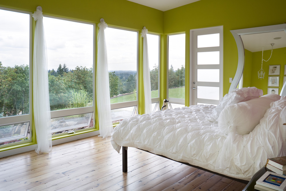 Panel Curtain Ideas Bedroom Contemporary with Awning Windows Bed Pillows