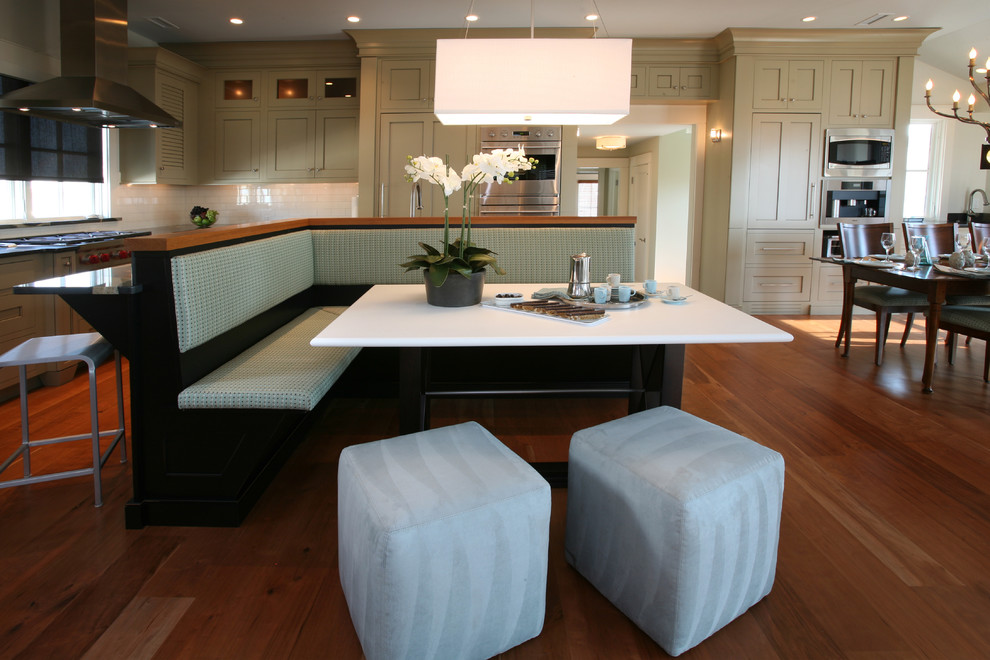 Panel Ready Refrigerator Kitchen Beach with Banquette Ceiling Lighting Eat