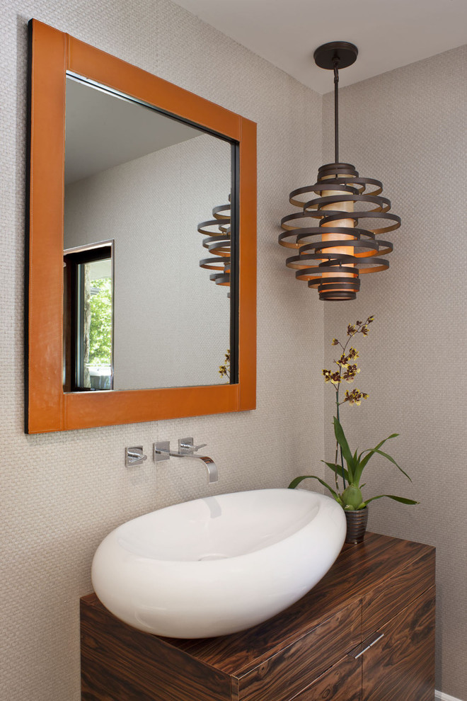 Paper Pendant Light Powder Room Contemporary with Framed Square Mirror Pendant
