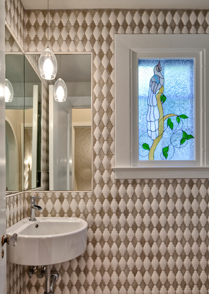 Paper Pendant Light Powder Room Eclectic with Bird Art Clear Glass