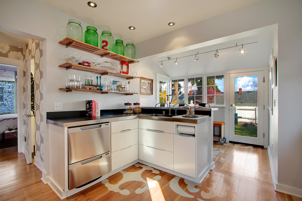 Paper Towel Holder Kitchen Contemporary with Backdoor Black Countertop Blue